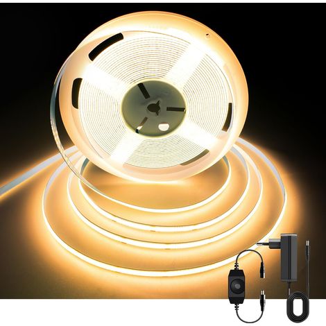 Ruban LED COB 10m 24V, Ruban LED Blanc Chaud 2700K, 320LEDs/m, Largeur 8mm, CRI90+, avec Alimentation, Bande LED pour Cuisine, Salon, Fête, Bar (1/5)
