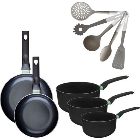 Lot Poêles 20/24cm & Casseroles 16/18/20cm Fackelmann Brandao avec 5 ustensiles Vario (1/5)