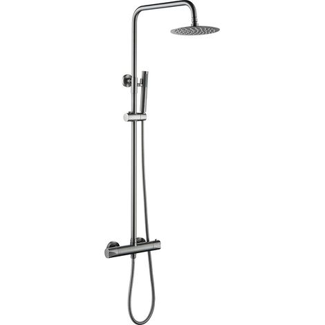 Duschsystem Duschgarnitur Grau gebürstet rund mit Regendusche Handbrause Thermostat und Duschstange Duschsystem Duschgarnitur Grau gebürstet rund mit Regendusche Handbrause Thermostat und Duschstange (1/4)