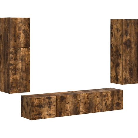 TV Cabinet Set Wall-mounted 4 pcs Smoked Oak Engineered Wood vidaXL