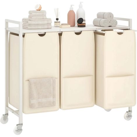 Cestello portabiancheria, sacchi rimovibili, struttura robusta, bianco-beige (1/2)