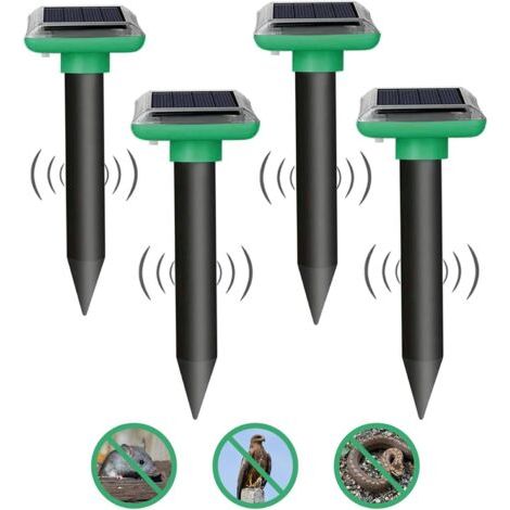 Lot de 4 Répulsif Taupe Ultrason Pigeon, Repulsif Serpent Ultrason, Anti Taupe, Repulsif Souris Ultrason, IP65 Répulsif Souris Solaire, Piege a Taupe, Anti Souris Gopher, piège à Serpent (1/5)