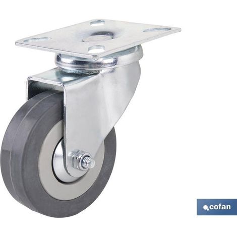 Graues Gummirad mit Platte, 65 mm Durchmesser, Tragfähigkeit bis zu 45 kg, für industrielle und private Zwecke.