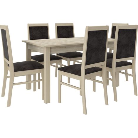 Ensemble table extensible 140-180cm et 6 chaises en bois clair sonoma et tissu gris foncé Klarika (1/5)
