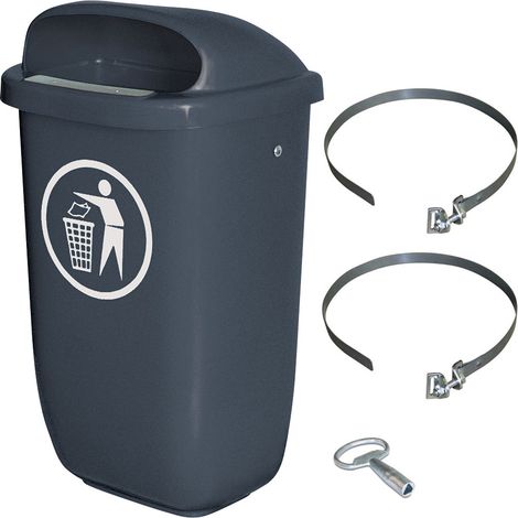 BRB Poubelle d'extérieur - Capacité : 50 l - Conforme à la norme DIN 30713 - Kit complet avec collier de serrage pour fixation sur piquet