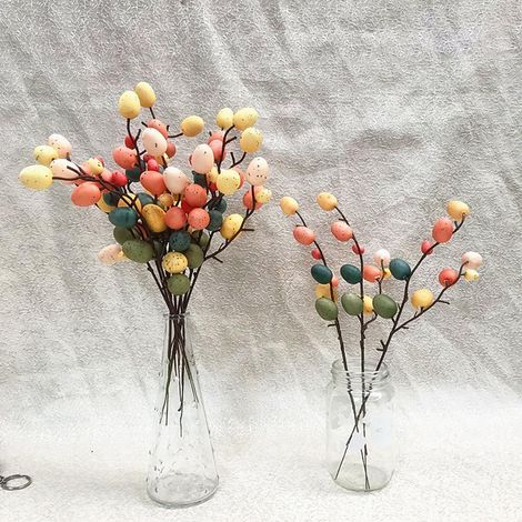 Œufs de Pâques décoratifs colorés, branches fleuries pour vase, pot de fleurs ou jardin, lot de décorations pour arbre de Pâques. (1/5)