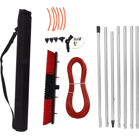 Kit de nettoyage panneaux solaires avec perche télescopique 7m et brosse à eau 50cm, grand format, portable, lavage à eau, système de nettoyage solaire robuste (1/5)