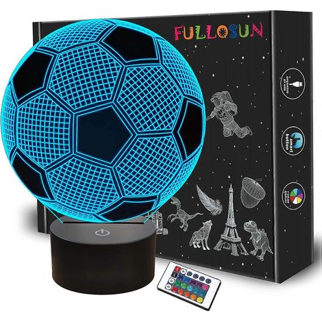 Veilleuse enfant sur le thème du football, lampe à illusion d'optique 3D avec télécommande, 16 couleurs changeantes, idée cadeau pour un anniversaire, Noël ou la Saint-Valentin.