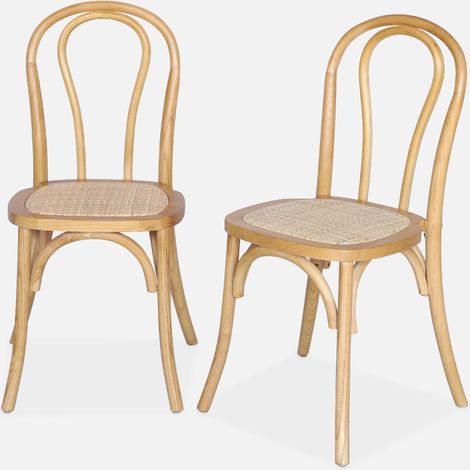 Silla vintage de madera y ratán, set de 2 (1/5)