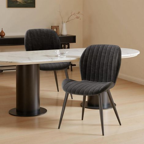 Esszimmerstühle 2er Set, Samt, Schwarz, mit Armlehnen, ergonomisch (1/5)