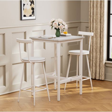 table repas bar avec 2 tabourets compact blanc acier OKMYHOME (1/5)