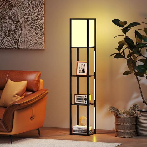 Lampadaire étagère LED, luminosité 3 niveaux, bandes orientables 360°, interrupteur au pied, salon bureau (1/5)