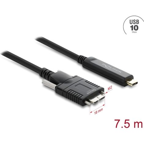 Delock Aktives Optisches Kabel USB 10 Gbps USB Type-C Stecker zu Typ Micro-B Stecker mit Schrauben 7,5 m
