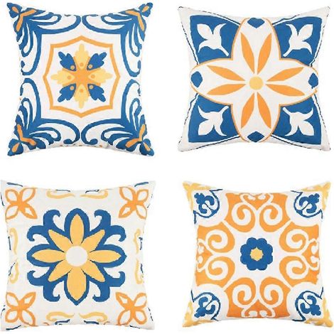 Ensemble de 4 housses de coussin d'extérieur imperméables 45 x 45 cm, motif mandala floral, style bohème géométrique (1/5)