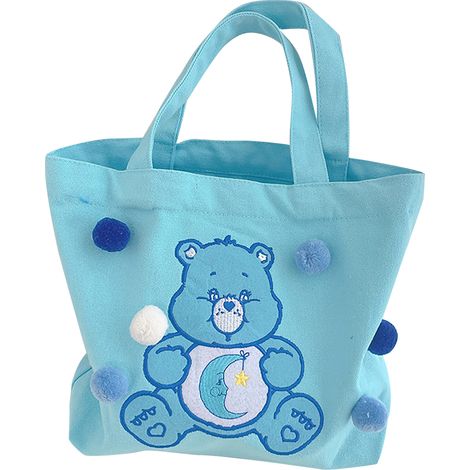 Sac à main Ours élégant, sac repas 3D brodé délicat avec pompon en fourrure pour mamans étudiantes travailleuses de bureau, Ours Lune Bleu (1/5)