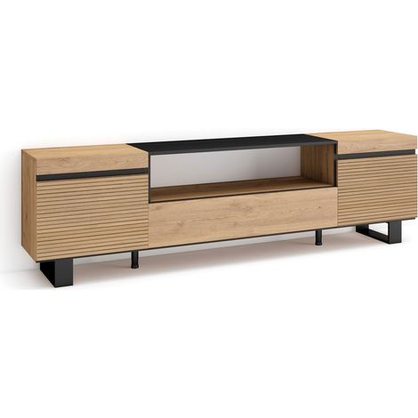 Skraut Home - TV-Schrank, Lowboard, für Wohnzimmer und Esszimmer, 200x57x35cm, Für TV-Geräte bis zu 80", Industriedesign, Moderner Stil, Eiche (1/5)