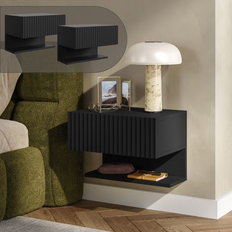 Set di 2 Comodini Sospesi da Parete Nand con Cassetto e Ripiano (1/5)