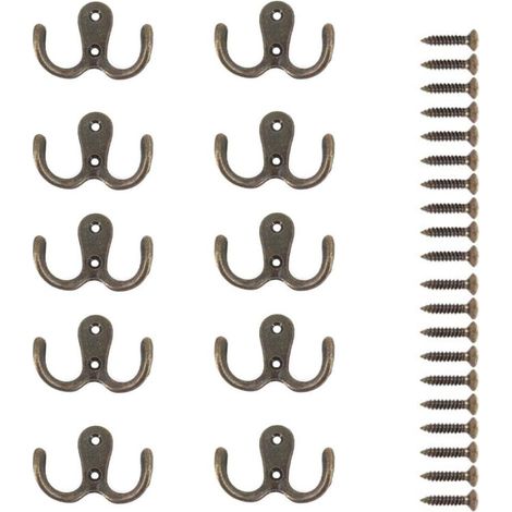 10 crochets métalliques à double vis et crochets pour vêtements, pour étagères de rangement, tiroirs, armoires et salles de bains (1/5)