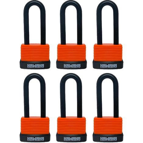 92/40L-6P Candados en aluminium à anse longue étanches avec clé (ultralégers, avec clé identique, corps en aluminium avec enveloppe thermoplastique) pour garage, clôture, remise, patio