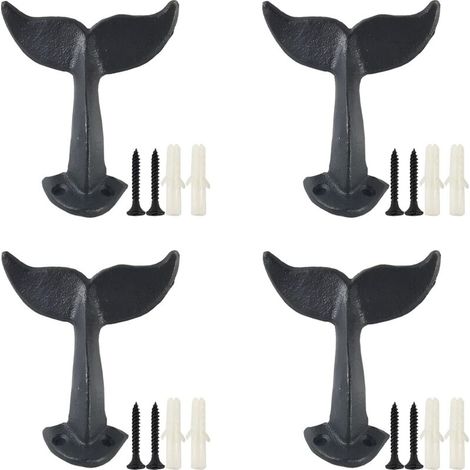 Stück gusseiserne Wandhaken in Walflossenform mit Befestigungsschrauben und Wandhaken, schwarz