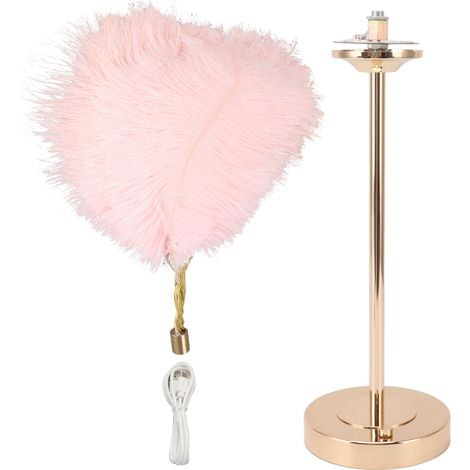 Lampe de table Feather, 3 couleurs, variateur tactile, prise USB, style romantique et moderne, lampe de chevet décorative pour chambre à coucher, rose