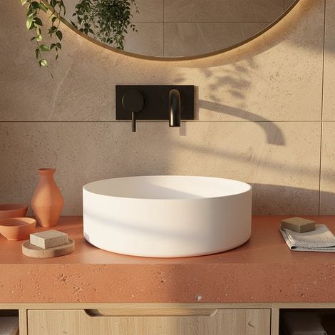 Exagonshop Lavabo 36 cm da appoggio Torino solid surface bianco