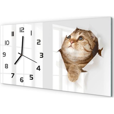 Horloge Murale Effet Tableau 60x30 cm Verre Trempé Décoration Intérieure Moderne Chat (1/5)