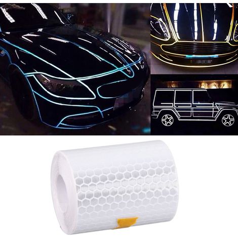 Ruban adhésif réfléchissant 3m x 5cm pour carrosserie, bande de sécurité autocollante, déco de garniture, blanc, sticker rétroréfléchissant pour véhicule (1/5)