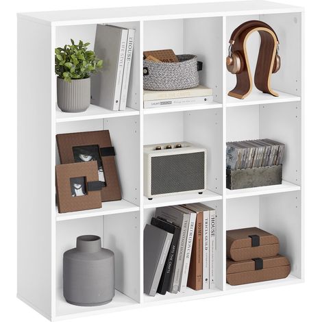 Bibliothèque, Étagère, Meuble de Rangement avec 9 Compartiments, Étagère sur Pied, Bibliothèque Cubique, pour Salon, Bureau, Salle à Manger, Blanc Nuage (1/5)