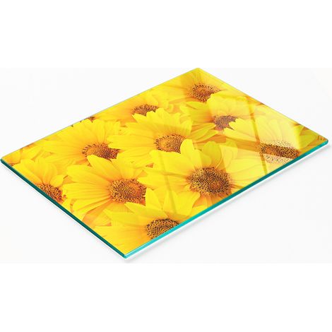 Multifunktionales, dekoratives Küchenbrett mit Sonnenblumenmuster aus gehärteter Oberfläche, 80 x 52 cm (1/5)