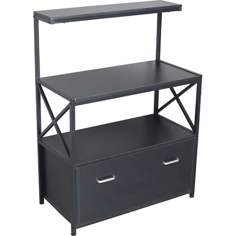 Mobile Multiuso per Stampante 3 Ripiani e 1 Cassetto 80x40x110 cm in MDF Nero