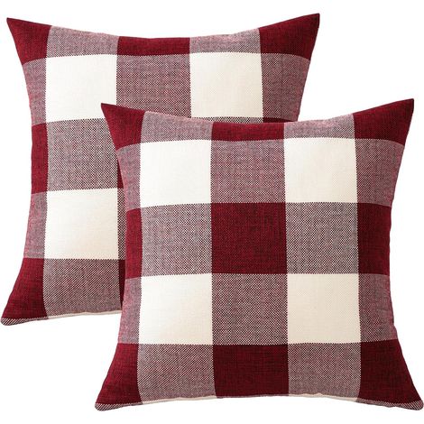 (Rouge) Lot de 2 Housses de Coussin 40x40 cm de Plaid Classique de Noël Housses de Coussin Maison de Campagne Taie d'oreiller Décoratifs pour Canapé, Salon et Lit