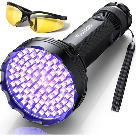 Lampe UV - 100 LED - 395 Nm - Ultra Violet - Pour Détection Urine Animaux Faux Billets - Portable - 19 Cm - Lunettes Incluses (1/4)