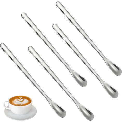 5 Cuillères à Latte Macchiato, 14 cm, Cuillère à Agitation à Long Manche en Acier Inoxydable, Cuillères à Cocktail (1/5)