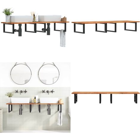 Waschbeckenregal Wandmontage Stahl und Akazienholz - Waschbeckenregal - Akazienholz (1/5)