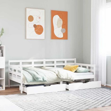 Sofá cama con cajones madera maciza de pino 90x200 cm
