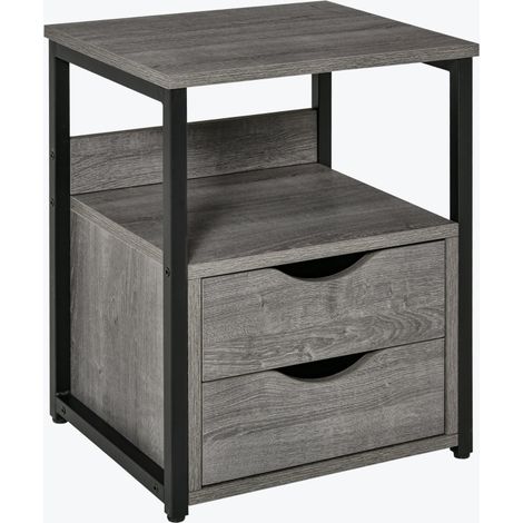 Industrial Side Table with Drawer, Sofa Table, Bedside Cabinet with Storage Shelf, Slim Nightstand for Living Room, Bedroom, Grey