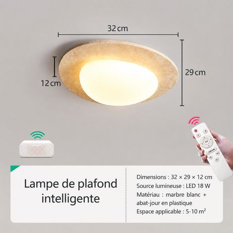 Plafonnier LED travertin et bois wabi-sabi, petit modèle 32 cm contrôle intelligent Xiaoai, IRC 80-90, 3 kg – Livraison gratuite