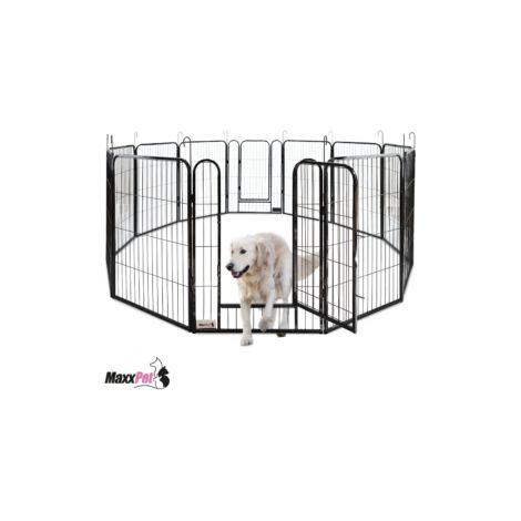MaxxPet Parque para perros – Valla para perros interior y exterior - Parque para cachorros, conejos y otras mascotas - Zona de juegos plegable – Jaula con 12 paneles – 78x60 cm - Incl. cuenco (1/5)