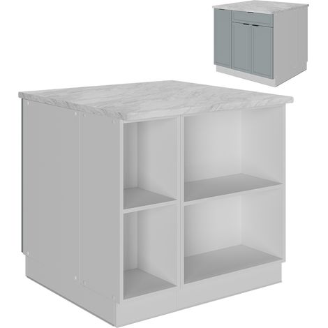 Isola cucina Fame-Line, Blu-grigio chiaro, 90 cm con cassetto, senza piano di lavoro, Vicco