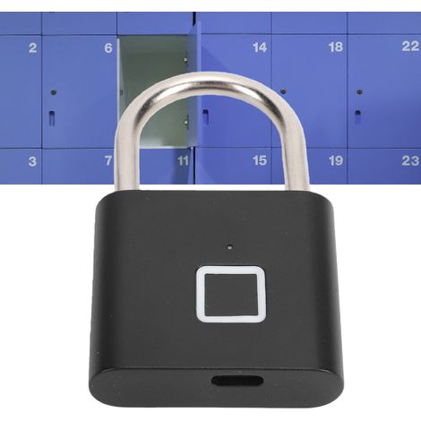 Cadenas à empreinte digitale sans clé, étanche, rechargeable par USB, déverrouillage rapide pour sac à dos et bagages, noir, 20 empreintes digitales, coque arrière en métal (1/5)