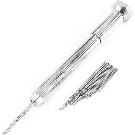 Perceuse hélicoïdale manuelle argentée avec 10 forets HHS, outil de perçage pour la réparation de circuits imprimés et de montres. (1/5)