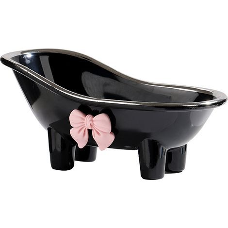 Deux mini porte-savons en céramique noire, de 14 cm de diamètre, pour ranger le savon, avec des nœuds roses. (1/5)