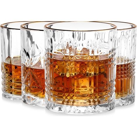 Whiskey Glasses Set, 290 ml, Gold Rim, 4 Pieces (1/5)