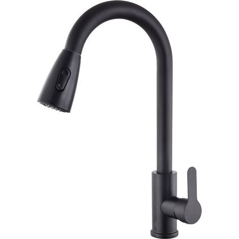 Robinet extractible de lavabo de cuisine domestique en acier inoxydable noir télescopique rotatif chaud et froid (1/4)