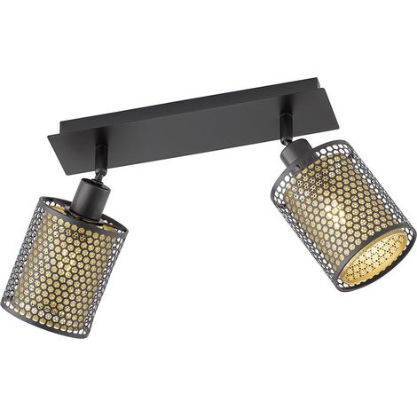 Faretto oro nero 2 fiamme plafoniera orientabile Plafoniera 2 faretti vintage, ferro acciaio, aspetto griglia, 2x prese E14, LxPxA 30x10x21 cm, Wofi 12108 (1/5)