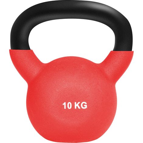 Kettlebell en fonte de 10 kg avec revêtement en néoprène pour musculation, 19 x 12 x 22 cm, rouge (1/5)