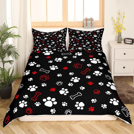 Parure de lit imprimée patte de chien 155 x 220 cm pour garçon – Housse de couette avec motif os pour amoureux et collectionneurs (1/5)
