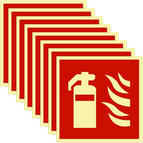 Panneau d'extincteur PVC, 8 pièces de signalisation de protection contre les incendies, 15 x 15 cm, lumineux et autocollant, conforme aux normes de sécurité incendie ISO, pour maisons, bureaux