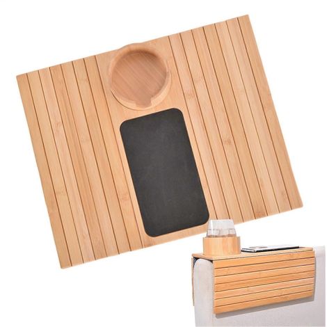 Plateau de canapé avec porte-gobelet, plateau d'accoudoir antidérapant, organisateur de rangement peu encombrant, rangement léger, compatible avec les chaises longues et les fauteuils inclinables. (1/5)
